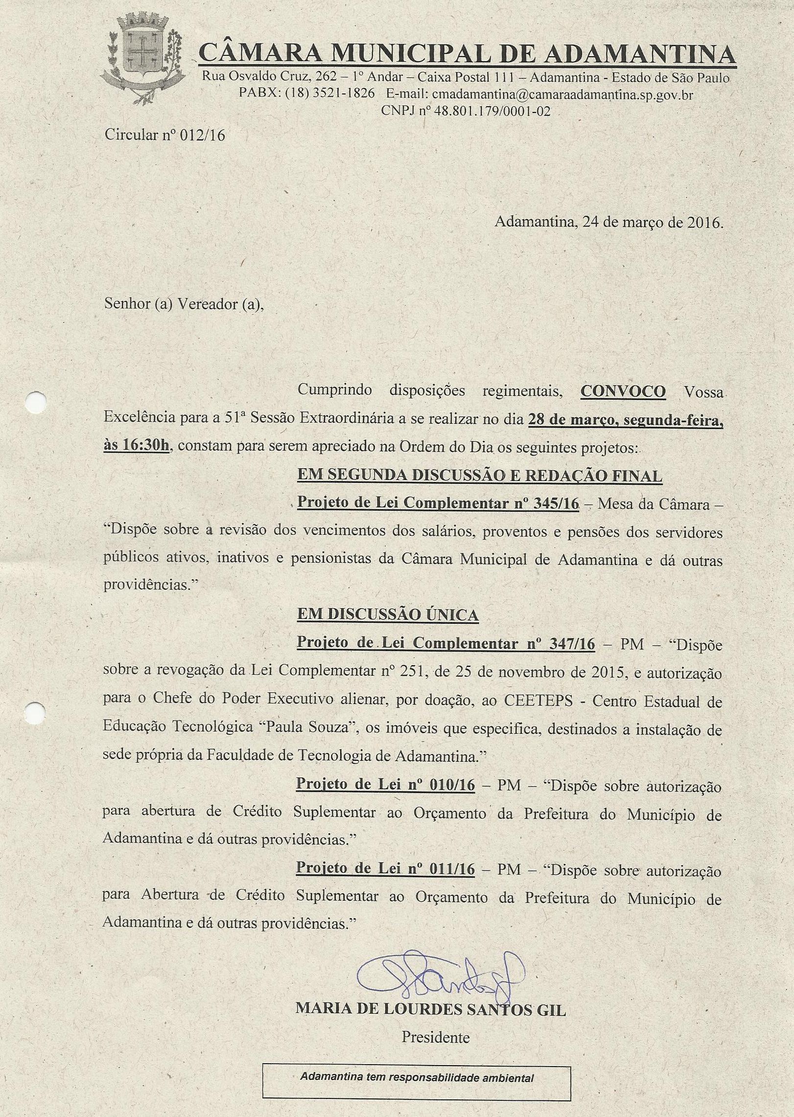 51ª Sessão Extraordinária