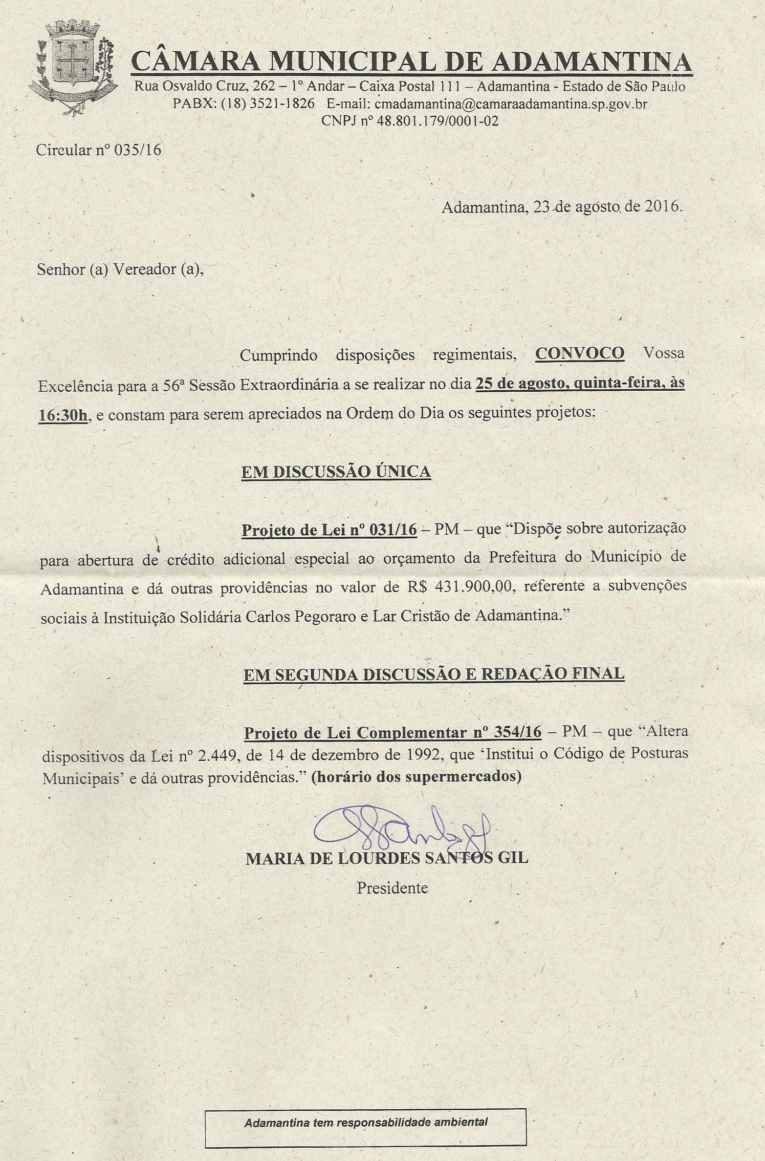 56ª Sessão Extraordinária