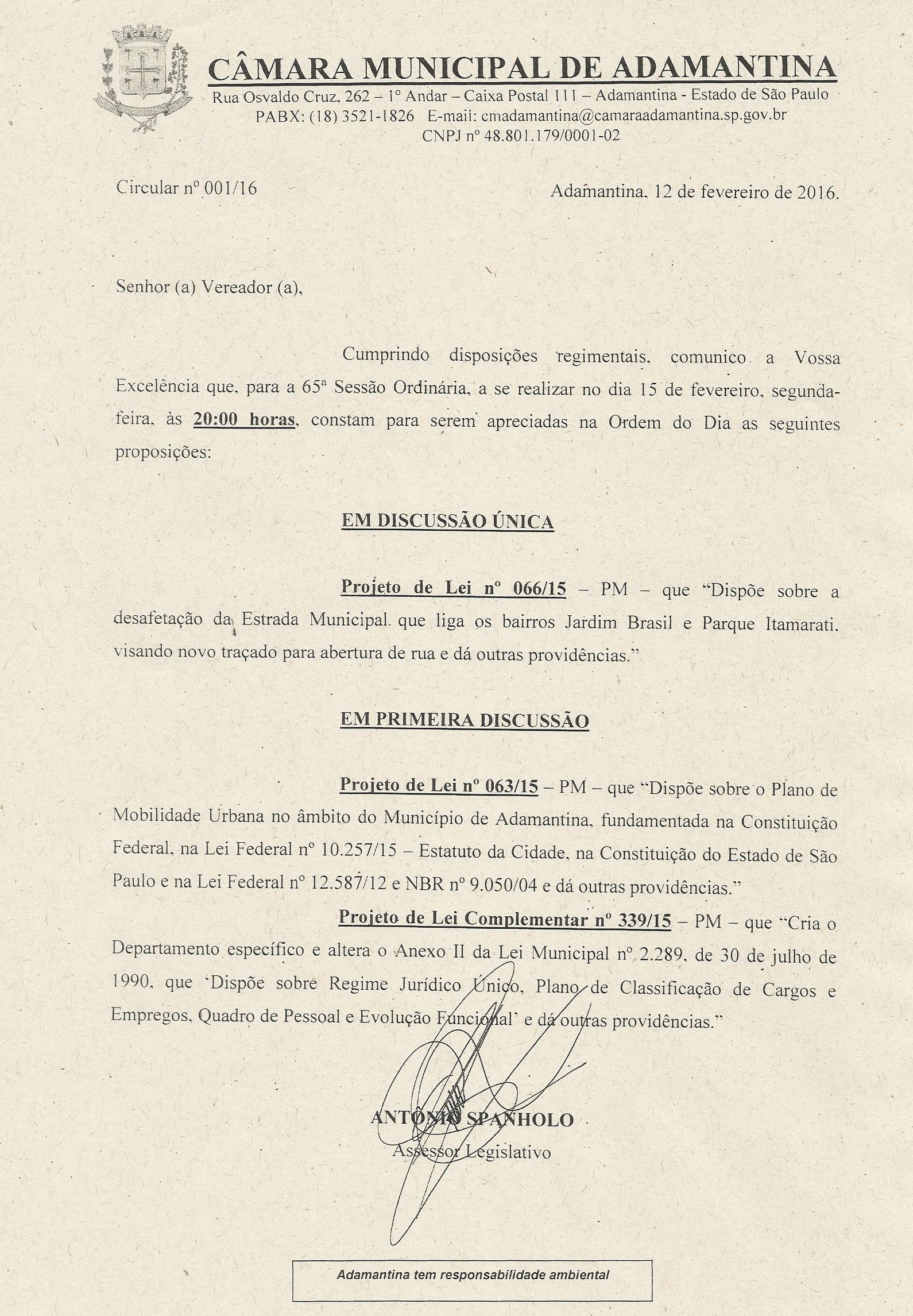 65ª Sessão Ordinária