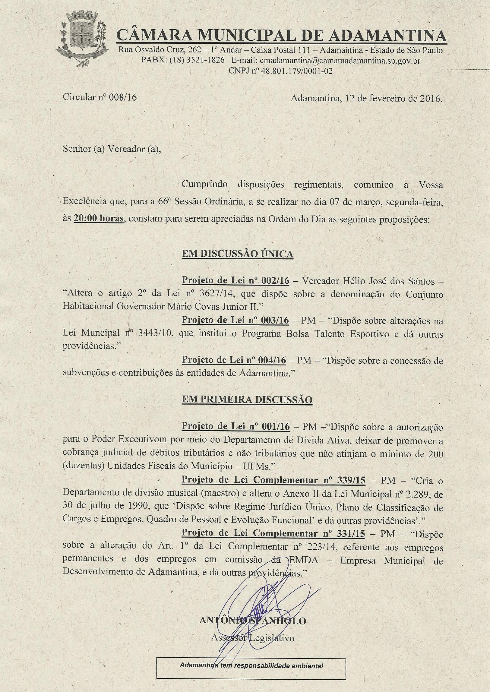 66ª Sessão Ordinária