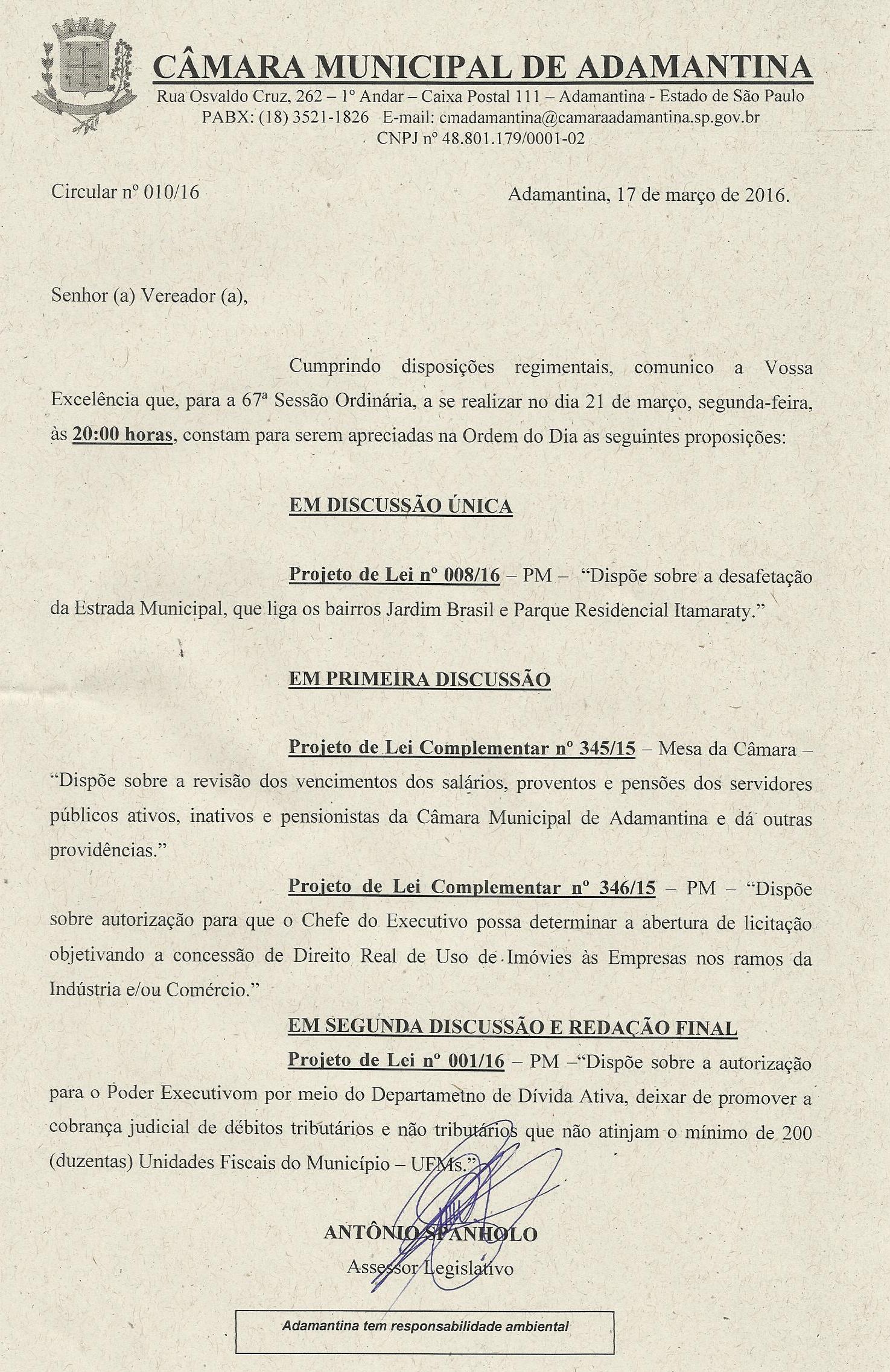 67ª Sessão Ordinária