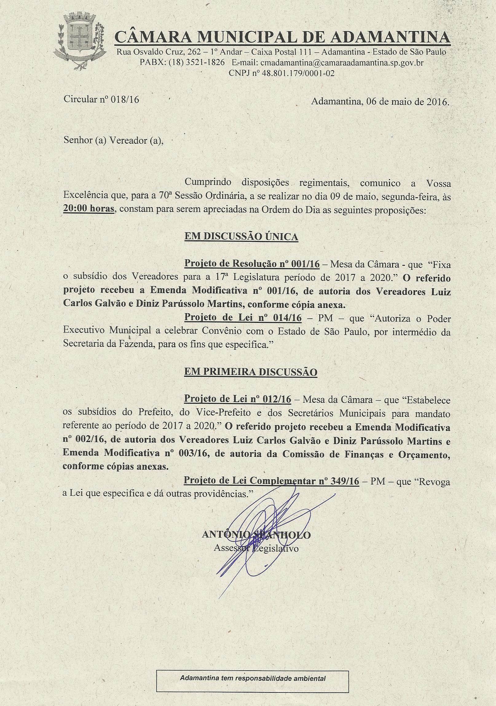 70ª Sessão Ordinária