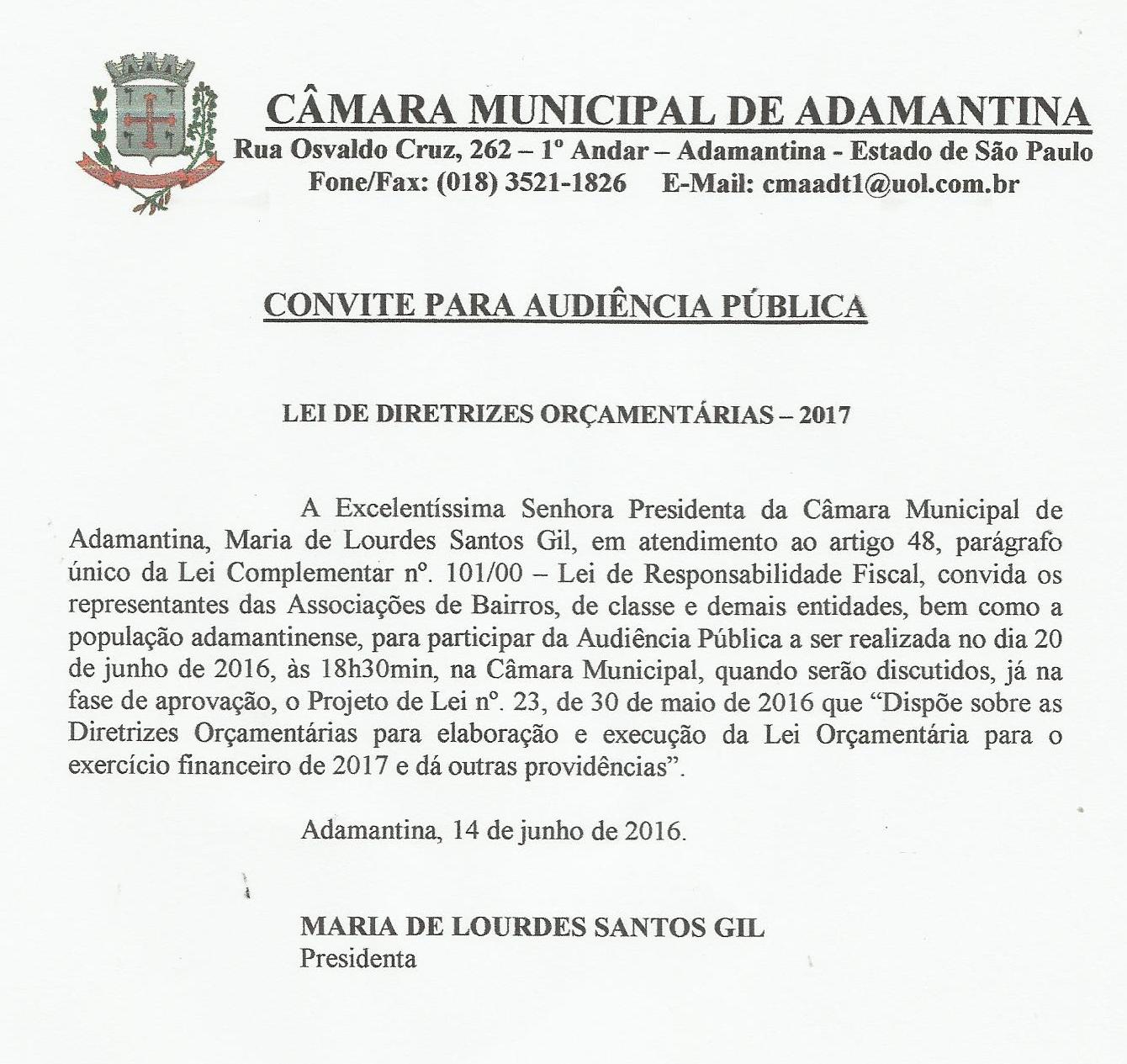 Convite para audiência pública