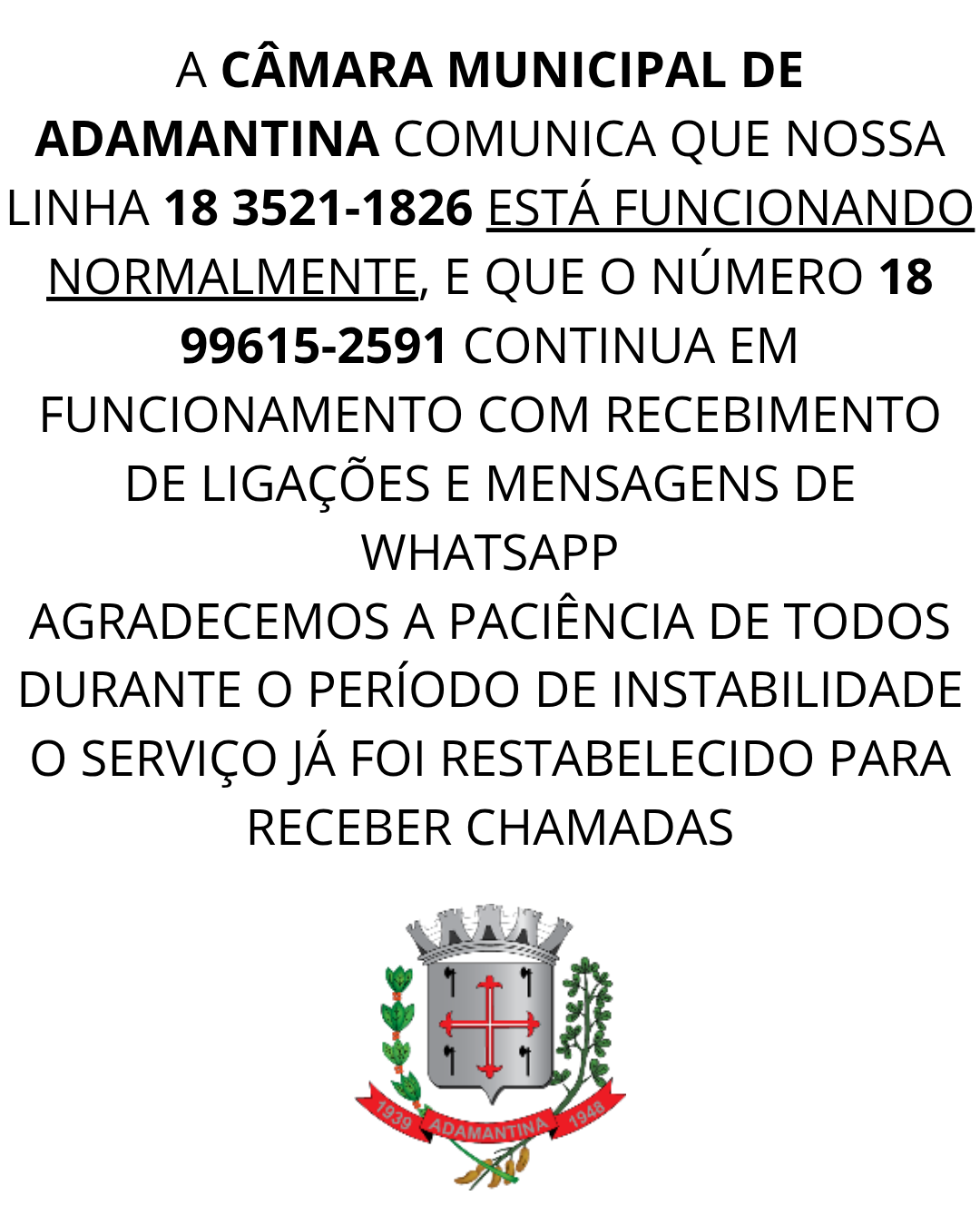 LINHA TELEFONICA RESTABELECIDA